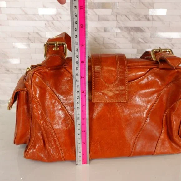 VERA PELLE Bag Brown Real Leather Shoulder Hobo Boho Large Italian Genuine Italy - Picture 7 of 15